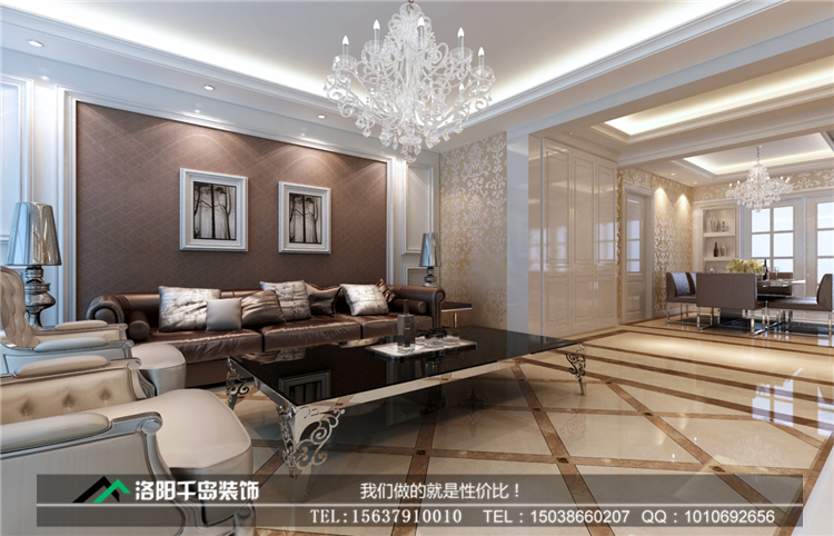 洛陽(yáng)美景閣東戶(hù)143平米三室二廳現(xiàn)代簡(jiǎn)約案例效果圖——客廳沙發(fā)背景墻